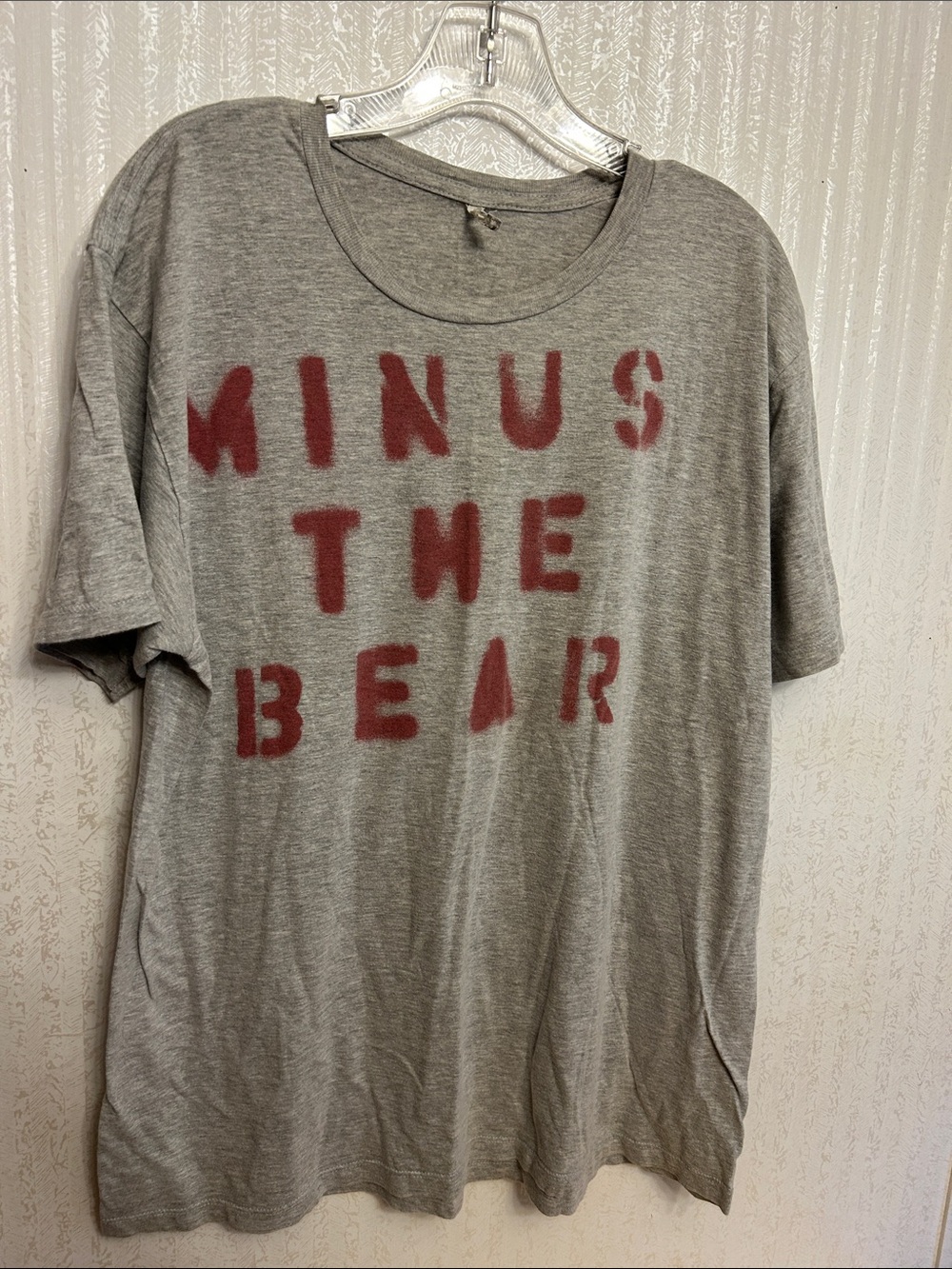 Minus The Bear 🧸Gray Short-Sleeve Tee with Red Stencil Logo